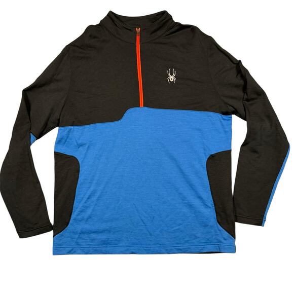 Spyder Men's Half Zip 100% Merino Lightweight Base Layer Blue and Black- Size XL - Picture 2 of 9